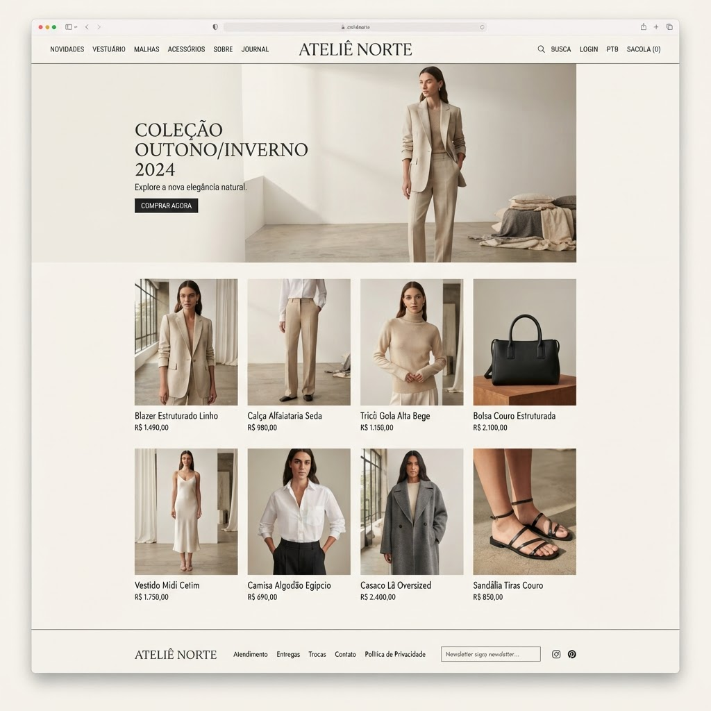 E-commerce premium do Ateliê Norte com catálogo de produtos