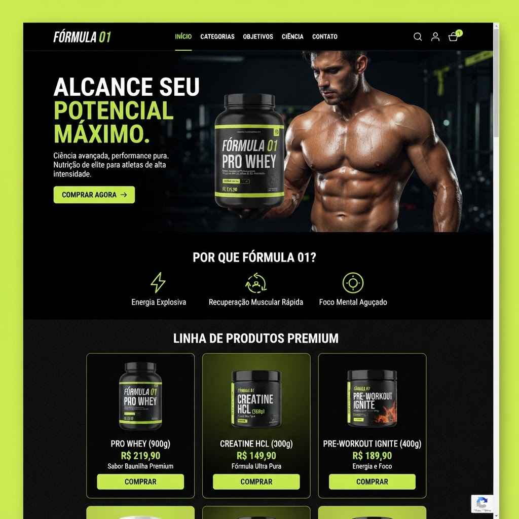 Website da marca de suplementos Fórmula 01