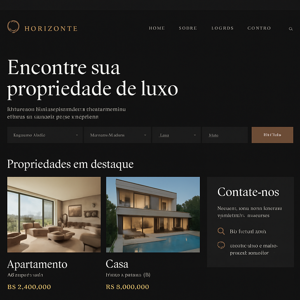 Website imobiliário Horizonte Imóveis com busca de propriedades
