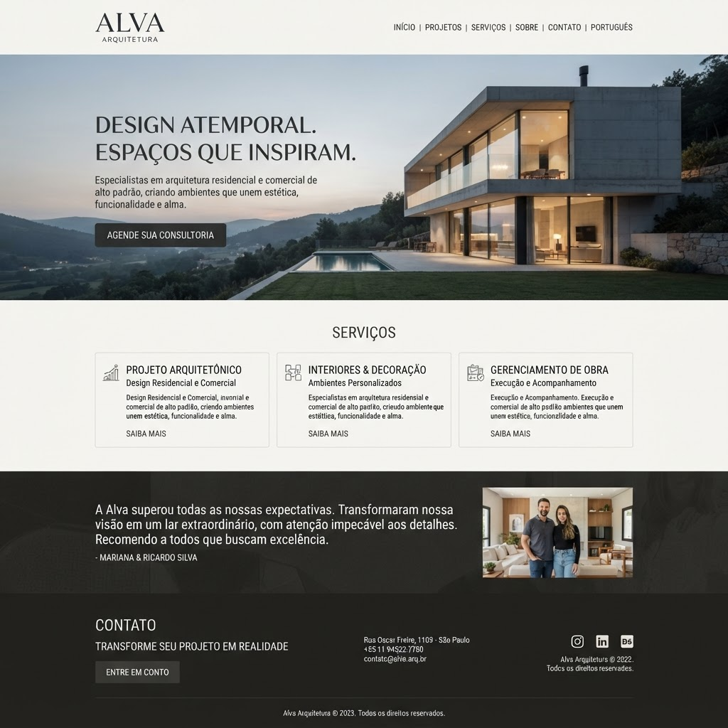 Website profissional da Alva Arquitetura com serviços e contato